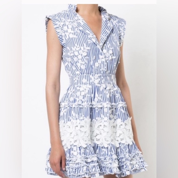 Alexis Olya Striped Embroidered Mini Dress Blue/White Size Small - Picture 1 of 6